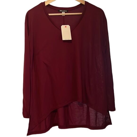 Billabong  Burgundy Long Drop Shoulder Sleeves V Neck Top Size S NWT - Picture 1 of 11